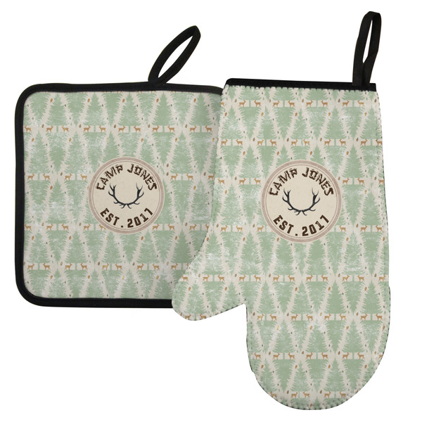 Custom Deer Left Oven Mitt & Pot Holder Set w/ Name or Text