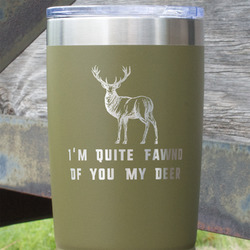 Deer 20 oz Stainless Steel Tumbler - Olive - Single Sided (Personalized)