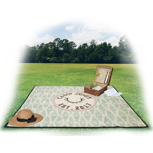 Deer Picnic Blanket - with Basket Hat and Book - in Use