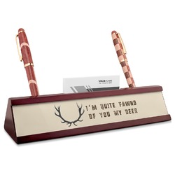 Deer Red Mahogany Nameplate with Business Card Holder (Personalized)