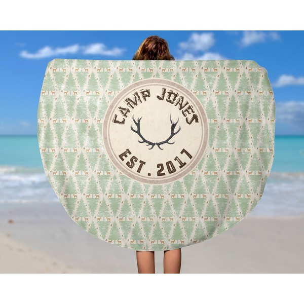 Deer Round Beach Towel - In Use