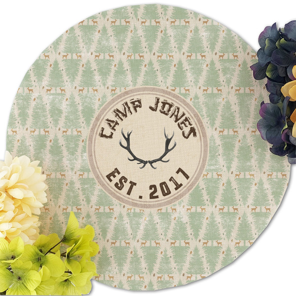 Deer Round Linen Placemats - Front (w flowers)