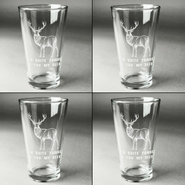 Deer Set of Four Engraved Beer Glasses - Individual View