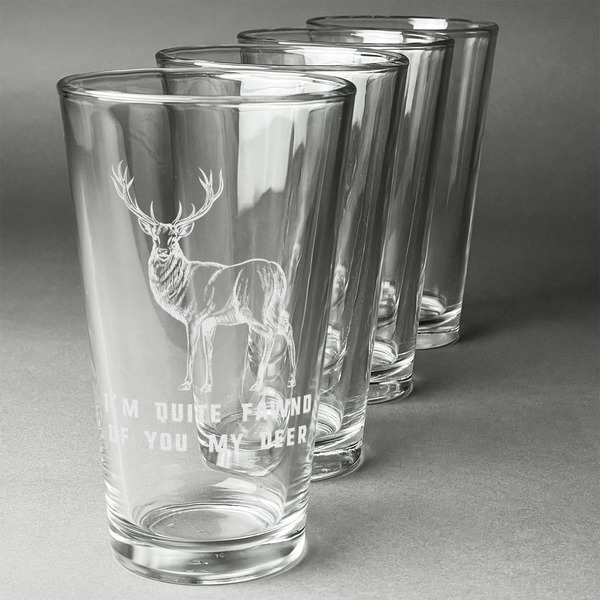 Custom Deer Pint Glasses - Engraved (Set of 4) (Personalized)