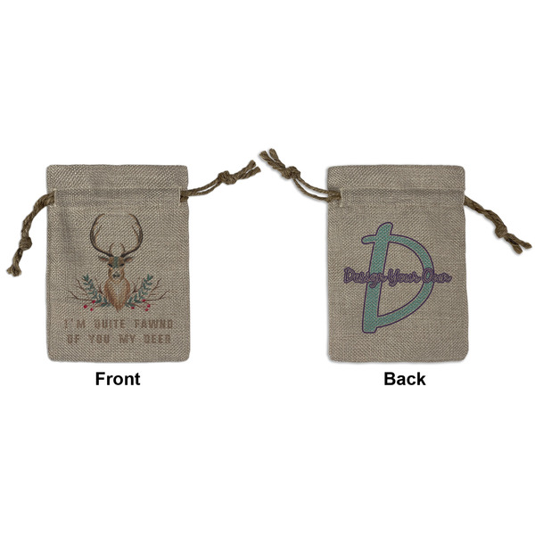 Custom Deer Small Burlap Gift Bag - Front & Back (Personalized)