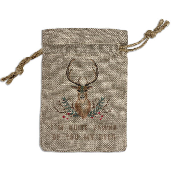 Custom Deer Small Burlap Gift Bag - Front (Personalized)