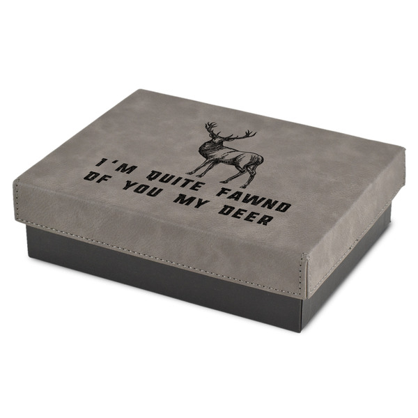 Custom Deer Small Gift Box w/ Engraved Leather Lid (Personalized)