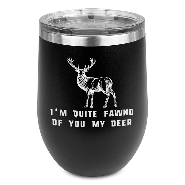 Custom Deer Stemless Stainless Steel Wine Tumbler - Black - Double Sided (Personalized)