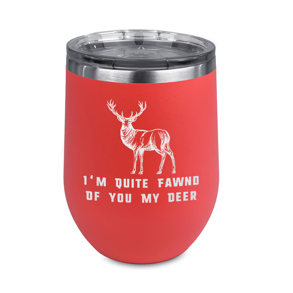 Custom Deer Stemless Stainless Steel Wine Tumbler - Coral - Double Sided (Personalized)