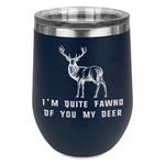 Deer Stemless Stainless Steel Wine Tumbler - Navy - Double Sided (Personalized)