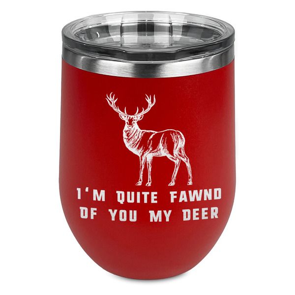 Custom Deer Stemless Stainless Steel Wine Tumbler - Red - Double Sided (Personalized)