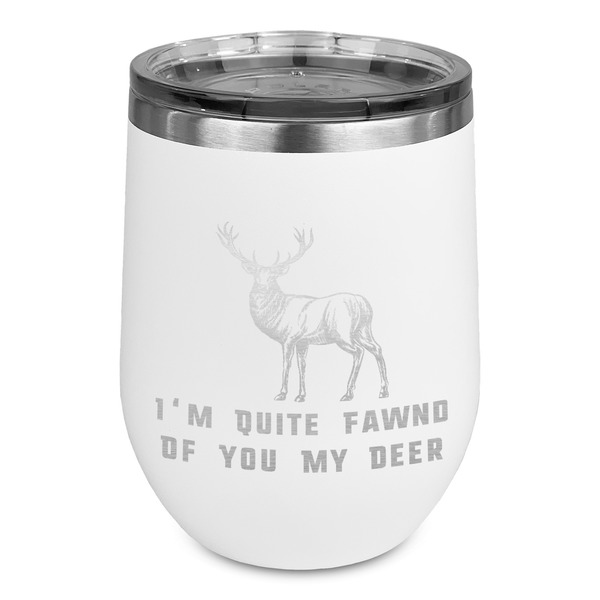 Custom Deer Stemless Stainless Steel Wine Tumbler - White - Single Sided (Personalized)