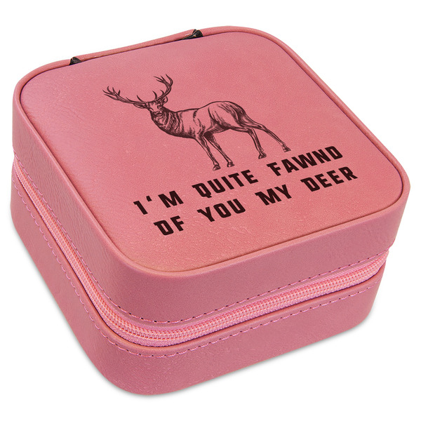 Custom Deer Travel Jewelry Boxes - Pink Leather (Personalized)