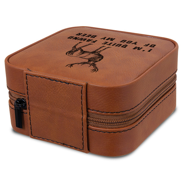 Deer Travel Jewelry Boxes - Leatherette - Rawhide - View from Rear