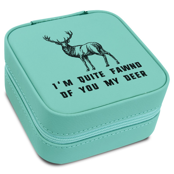 Custom Deer Travel Jewelry Box - Teal Leather (Personalized)