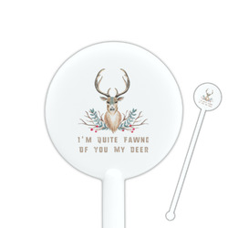 Deer 5.5" Round Plastic Stir Sticks - White - Single Sided (Personalized)