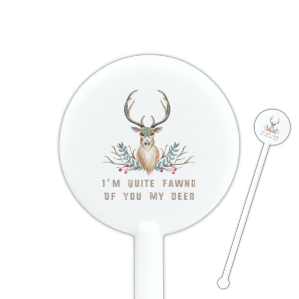 Custom Deer 5.5" Round Plastic Stir Sticks - White - Single Sided (Personalized)