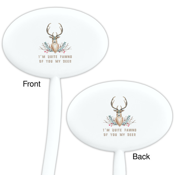 Deer White Plastic 7" Stir Stick - Double Sided - Oval - Front & Back