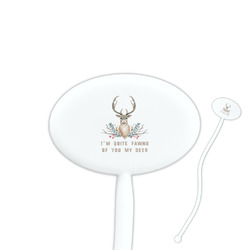 Deer 7" Oval Plastic Stir Sticks - White - Single Sided (Personalized)