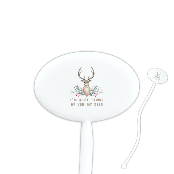 Custom Deer 7" Oval Plastic Stir Sticks - White - Single Sided (Personalized)