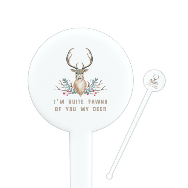 Custom Deer 7" Round Plastic Stir Sticks - White - Single Sided (Personalized)
