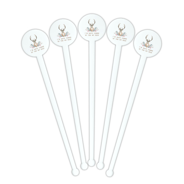 Deer White Plastic 7" Stir Stick - Round - Fan View