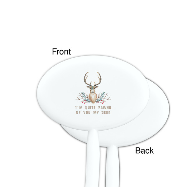 Deer White Plastic 7" Stir Stick - Single Sided - Oval - Front & Back