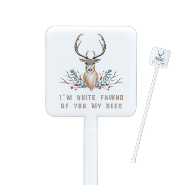 Custom Deer Square Plastic Stir Sticks - Single Sided (Personalized)