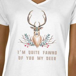Deer Women's V-Neck T-Shirt - White - XL (Personalized)