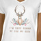 Deer White V-Neck T-Shirt on Model - CloseUp