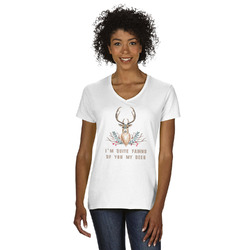 Deer Women's V-Neck T-Shirt - White (Personalized)