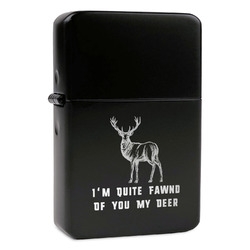 Deer Windproof Lighter - Black - Single Sided & Lid Engraved (Personalized)