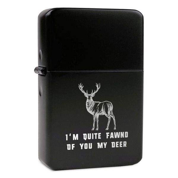 Custom Deer Windproof Lighter - Black - Single Sided & Lid Engraved (Personalized)