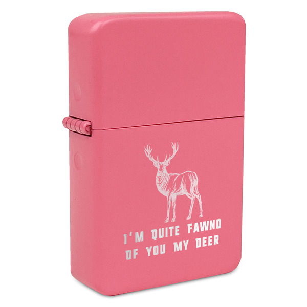 Custom Deer Windproof Lighter - Pink - Single Sided & Lid Engraved (Personalized)