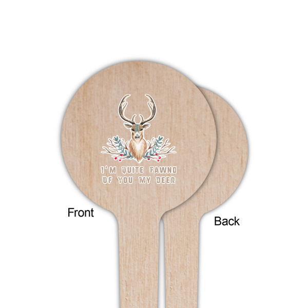 Deer Wooden 4" Food Pick - Round - Single Sided - Front & Back
