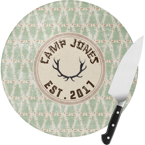 Custom Deer Round Glass Cutting Board - Small (Personalized)