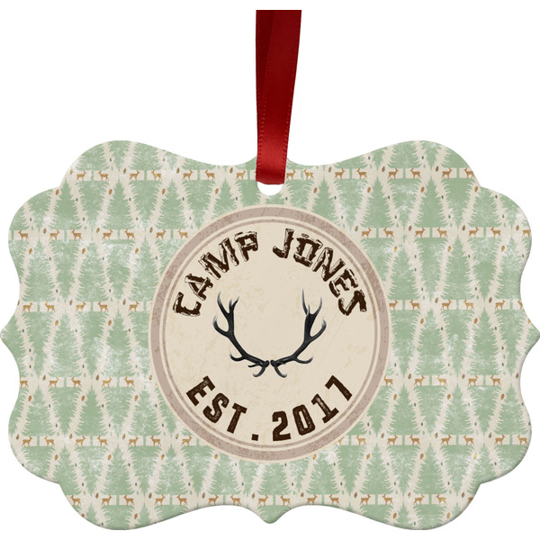 Custom Deer Metal Frame Ornament - Double Sided w/ Name or Text