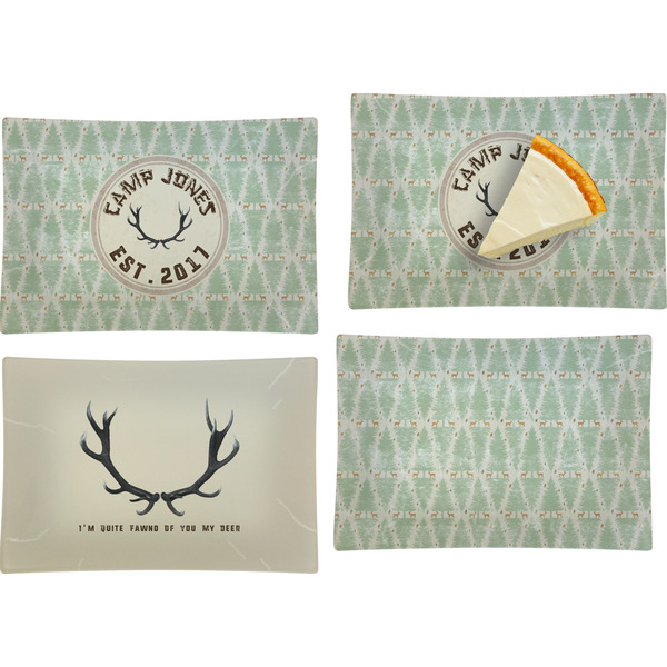 Custom Deer Set of 4 Glass Rectangular Appetizer / Dessert Plate (Personalized)