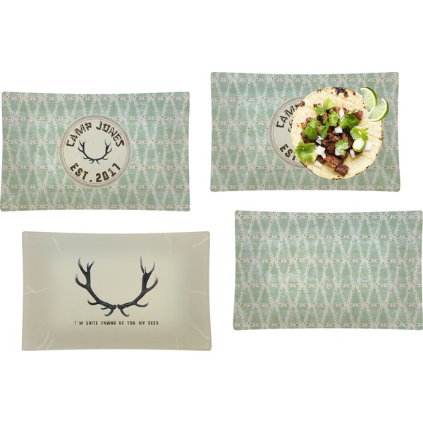 Custom Deer Set of 4 Glass Rectangular Lunch / Dinner Plate (Personalized)