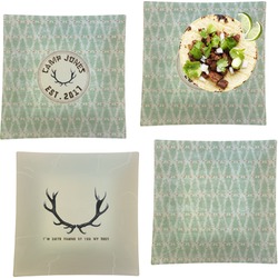 Deer Set of 4 Glass Square Lunch / Dinner Plate 9.5" (Personalized)