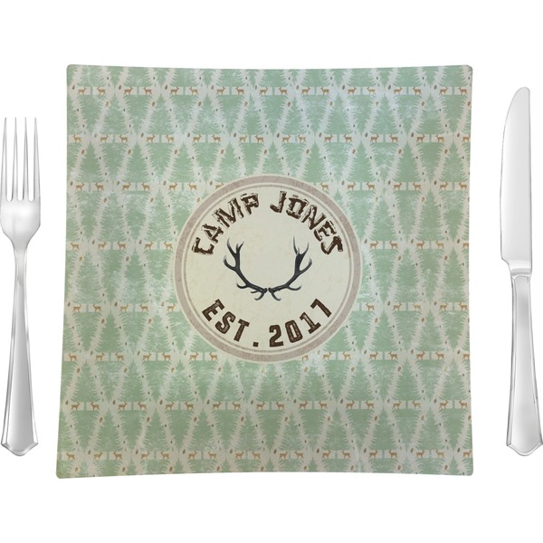 Custom Deer 9.5" Glass Square Lunch / Dinner Plate- Single or Set of 4 (Personalized)