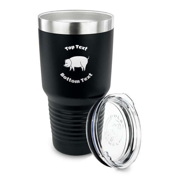 Barbeque 30 oz Stainless Steel Ringneck Tumblers - Black - LID OFF