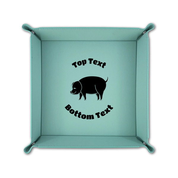 Barbeque 6" x 6" Teal Leatherette Snap Up Tray - FOLDED UP