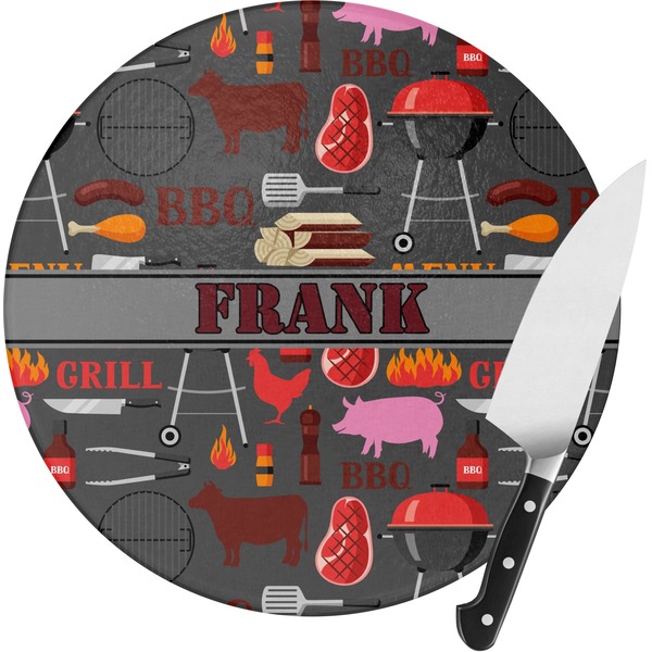 Custom Barbeque Round Glass Cutting Board - Small (Personalized)