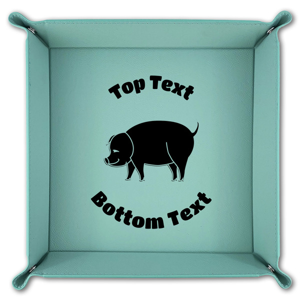 Barbeque 9" x 9" Teal Leatherette Snap Up Tray - FOLDED