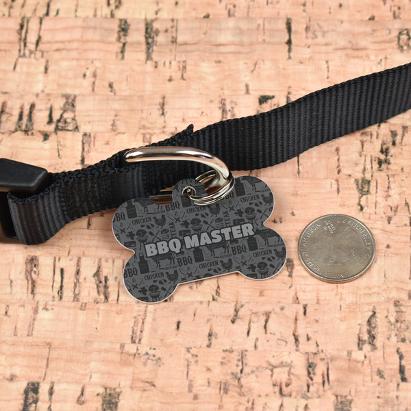Barbeque Bone Shaped Dog ID Tag - Large - In Context