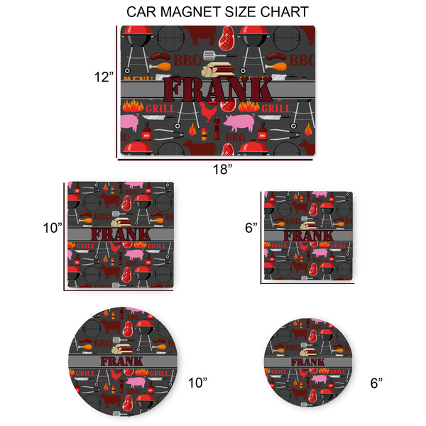 Barbeque Car Magnets - SIZE CHART