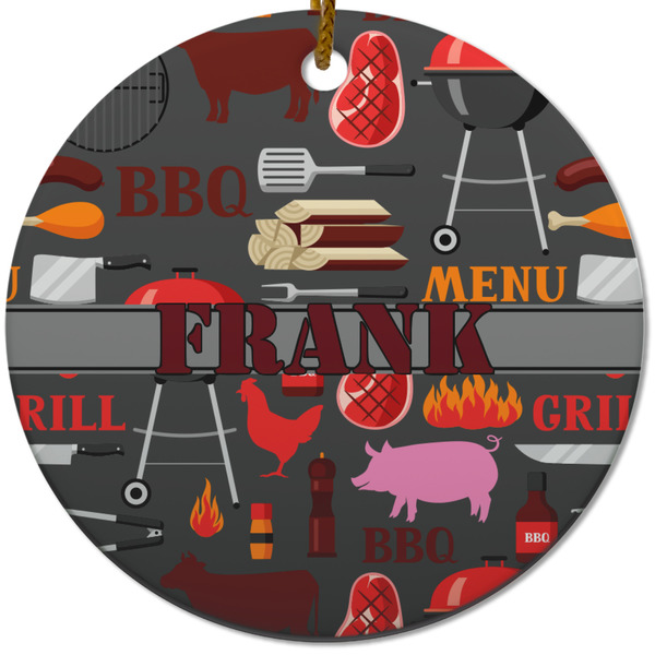 Custom Barbeque Round Ceramic Ornament w/ Name or Text