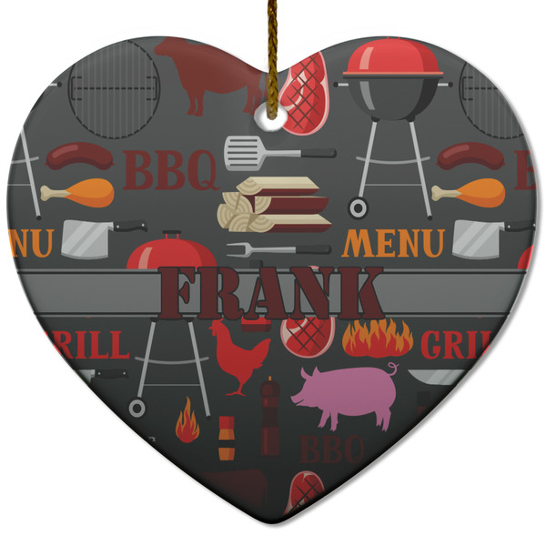 Custom Barbeque Heart Ceramic Ornament w/ Name or Text