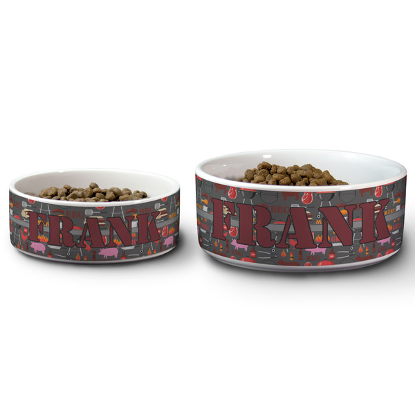 Barbeque Ceramic Dog Bowls - Size Comparison
